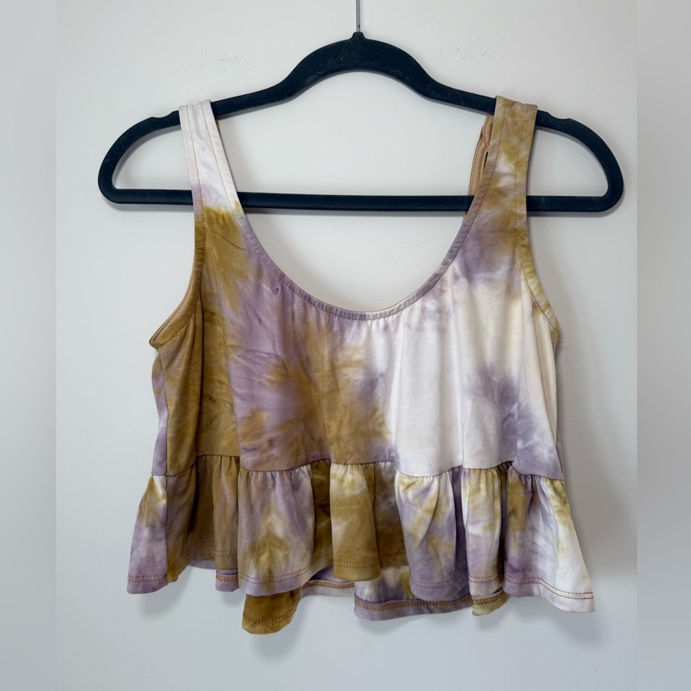 Lavender and Mustard Yellow Tie-Dye Sleeveless Peplum Tank Top